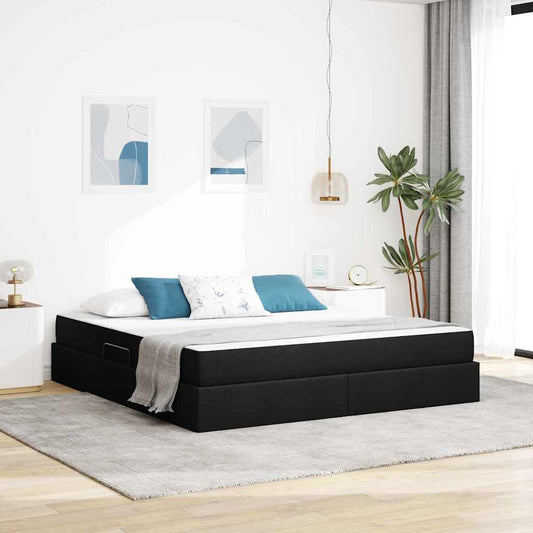 Aufbewahrungsbett mit Matratze Schwarz 160 x 200 cm Polyester