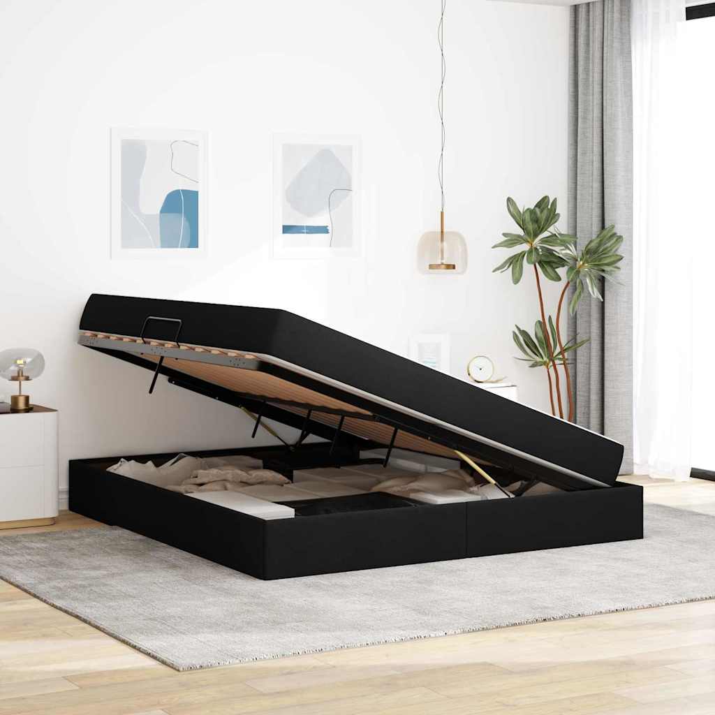 Aufbewahrungsbett mit Matratze Schwarz 160 x 200 cm Polyester