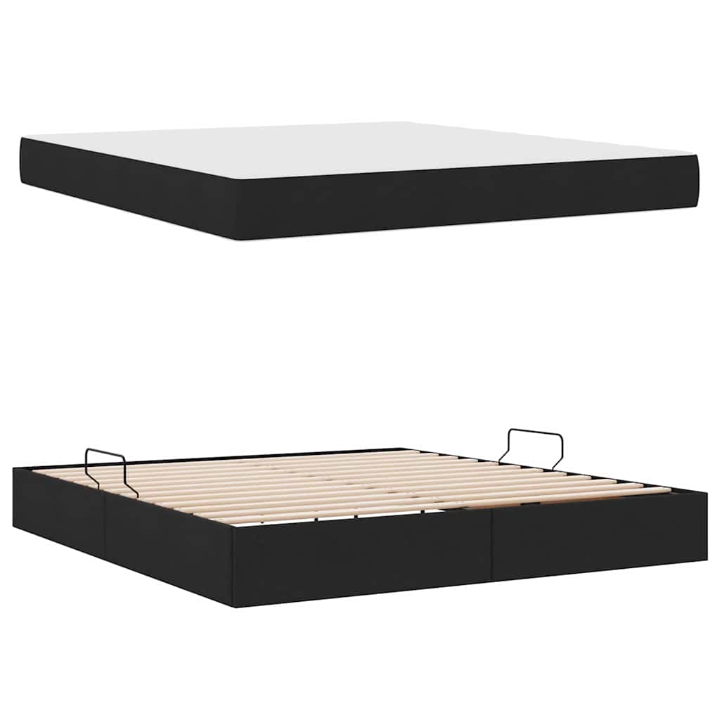 Aufbewahrungsbett mit Matratze Schwarz 160 x 200 cm Polyester