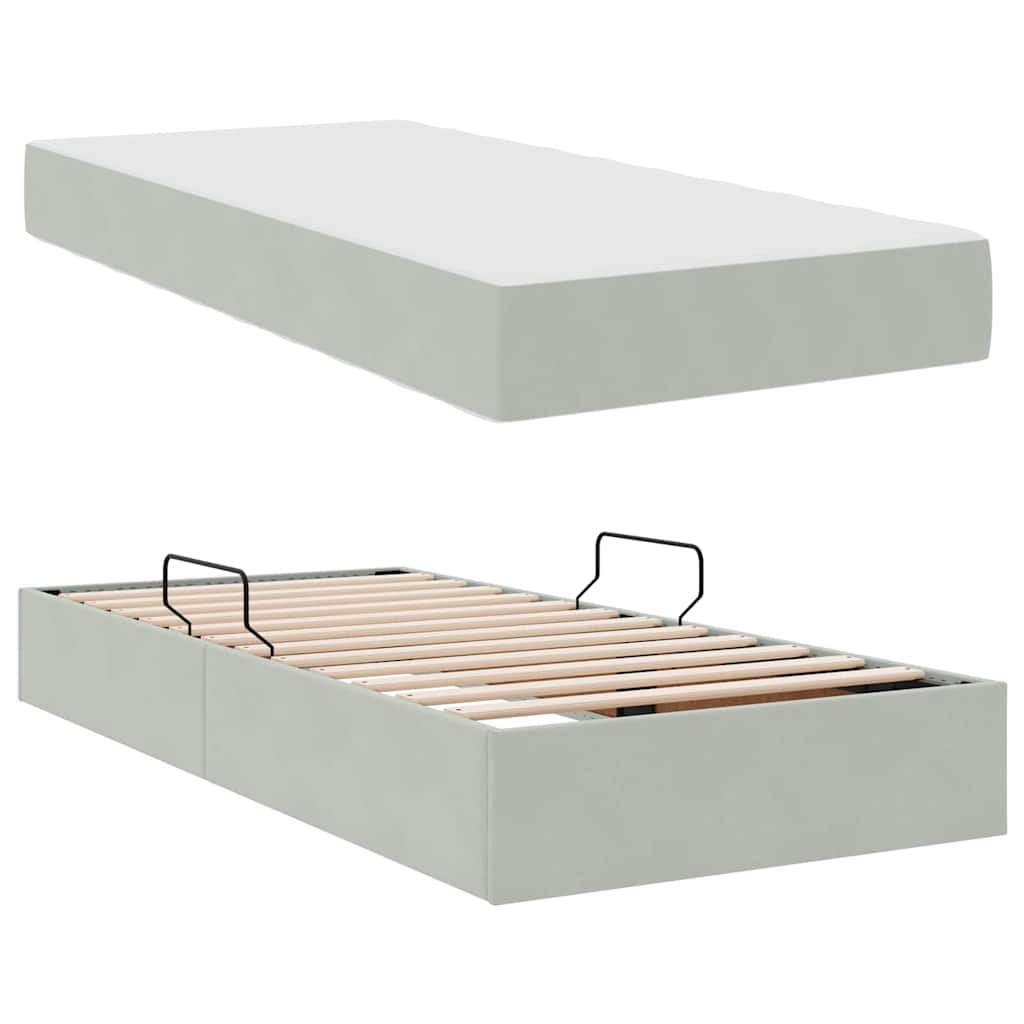 Aufbewahrungsbett mit Matratze Hellgrau 90 x 200 cm Samt