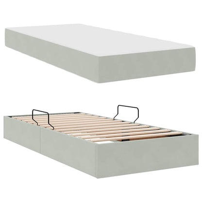 Aufbewahrungsbett mit Matratze Hellgrau 90 x 200 cm Samt