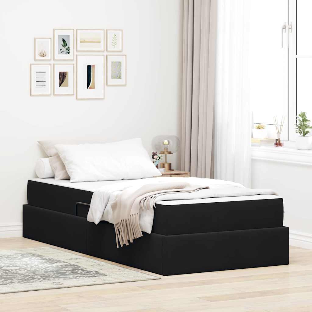 Aufbewahrungsbett mit Matratze Schwarz 90 x 200 cm Samt