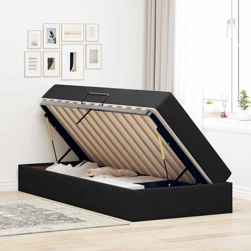 Aufbewahrungsbett mit Matratze Schwarz 90 x 200 cm Samt