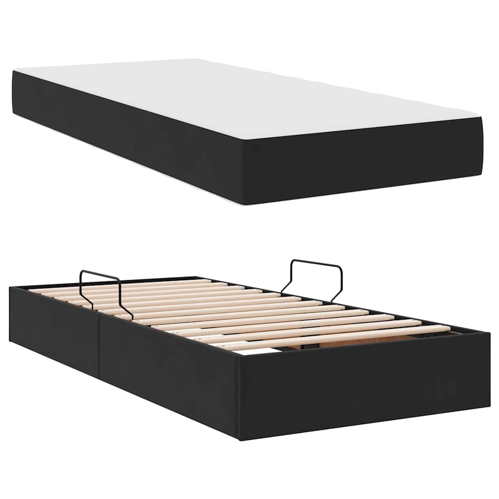 Aufbewahrungsbett mit Matratze Schwarz 90 x 200 cm Samt