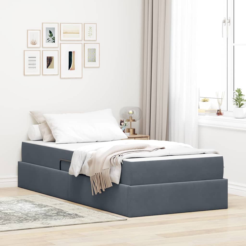 Aufbewahrungsbett mit Matratze Dunkelgrau 100 x 200 cm Samt