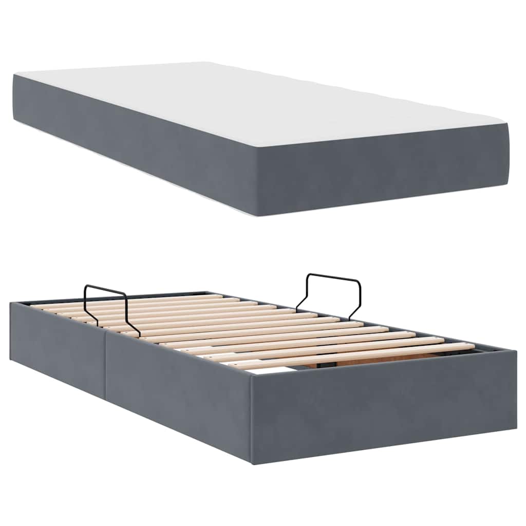 Aufbewahrungsbett mit Matratze Dunkelgrau 100 x 200 cm Samt