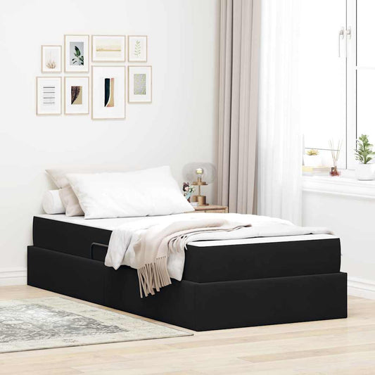 Aufbewahrungsbett mit Matratze Schwarz 100 x 200 cm Samt