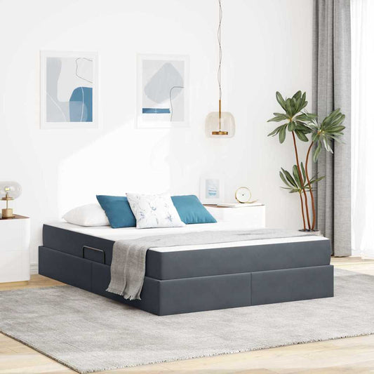 Aufbewahrungsbett mit Matratze Dunkelgrau 140 x 200 cm Samt