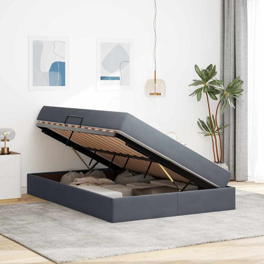 Aufbewahrungsbett mit Matratze Dunkelgrau 140 x 200 cm Samt