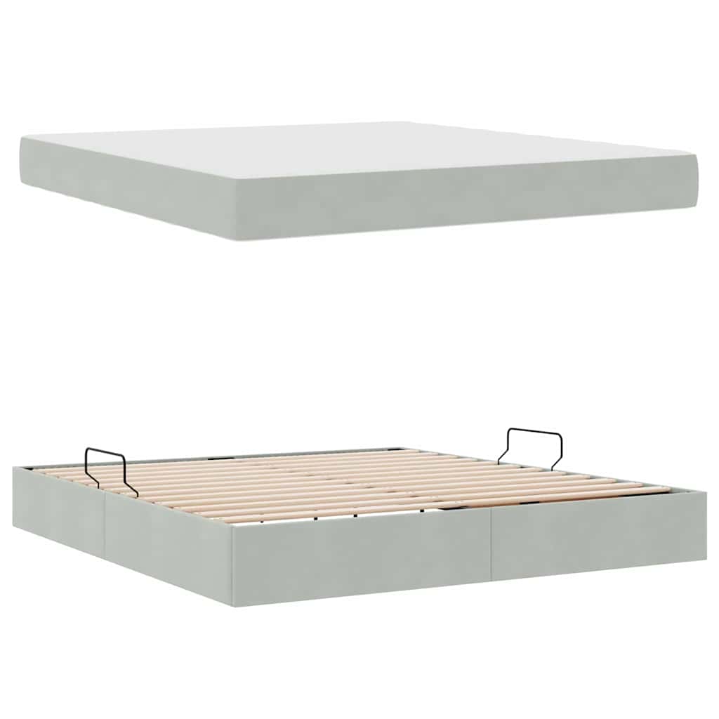 Aufbewahrungsbett mit Matratze Hellgrau 160 x 200 cm Samt