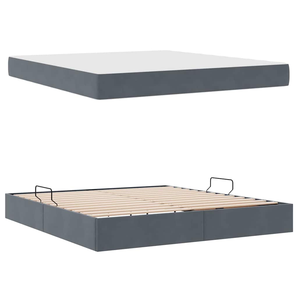 Aufbewahrungsbett mit Matratze Dunkelgrau 180 x 200 cm Samt