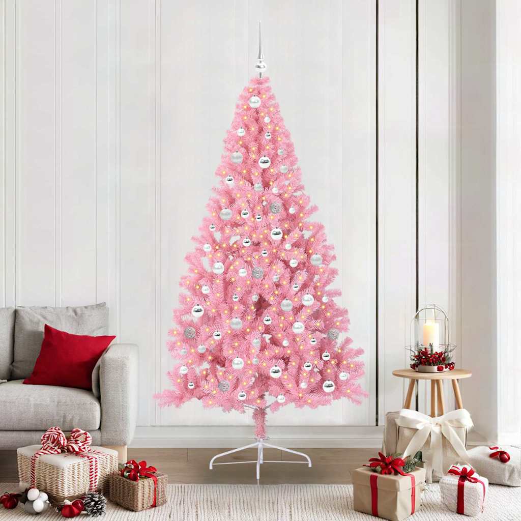 Künstlicher vorbeleuchteter Weihnachtsbaum Rosa 210 cm PVC