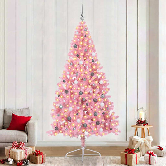 Weihnachtsbaum mit dekorativen Saitenlichtern Rosa 240 cm PVC
