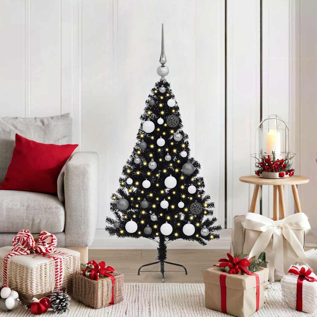 Künstlicher vorbeleuchteter Weihnachtsbaum Schwarz 120 cm PVC