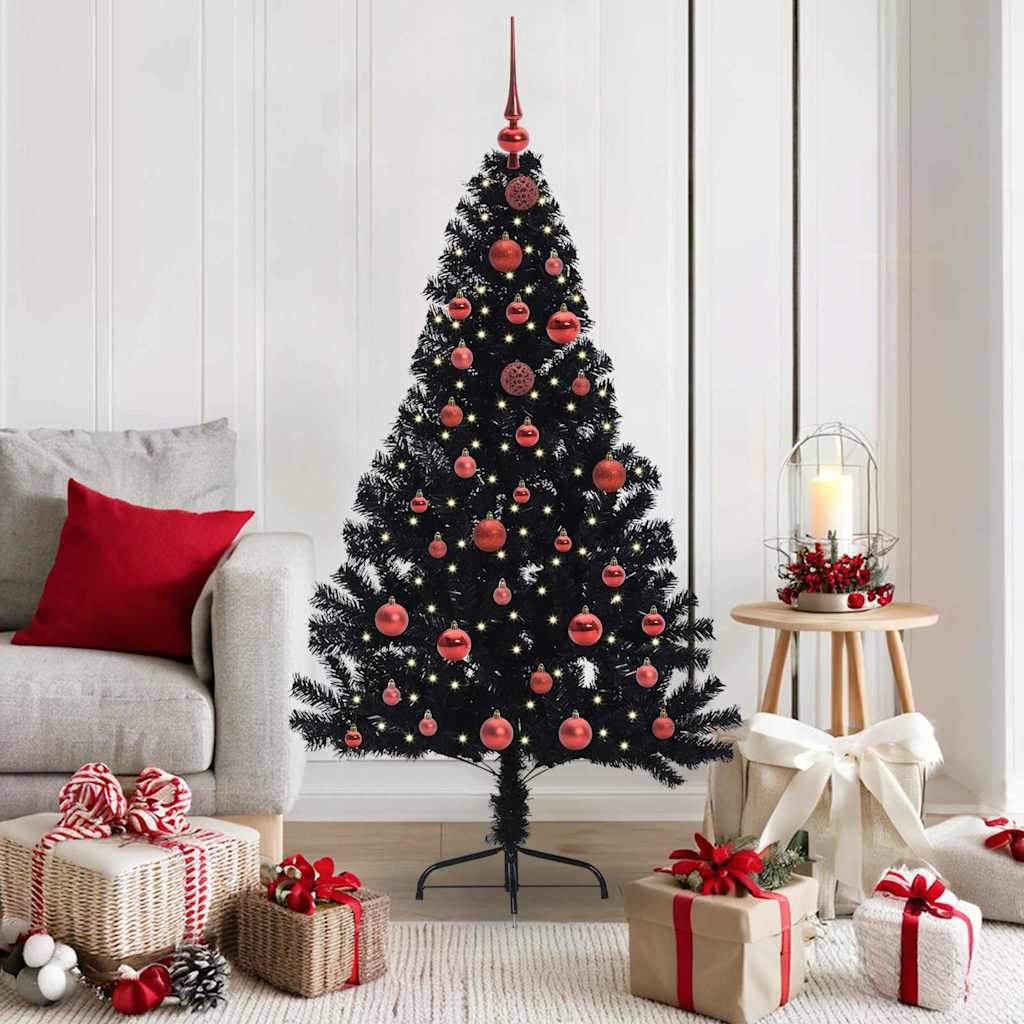 Künstlicher vorbeleuchteter Weihnachtsbaum Schwarz 150 cm PVC