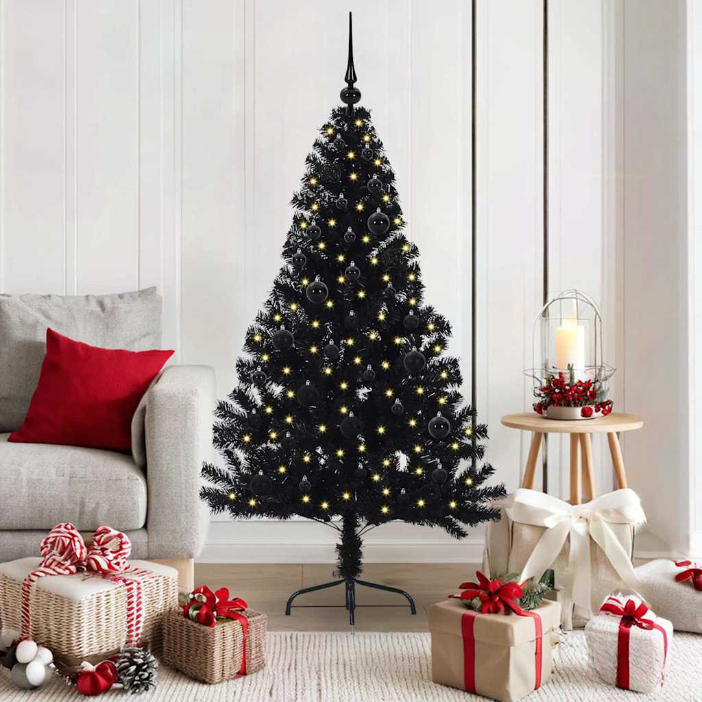 Künstlicher vorbeleuchteter Weihnachtsbaum Schwarz 150 cm PVC