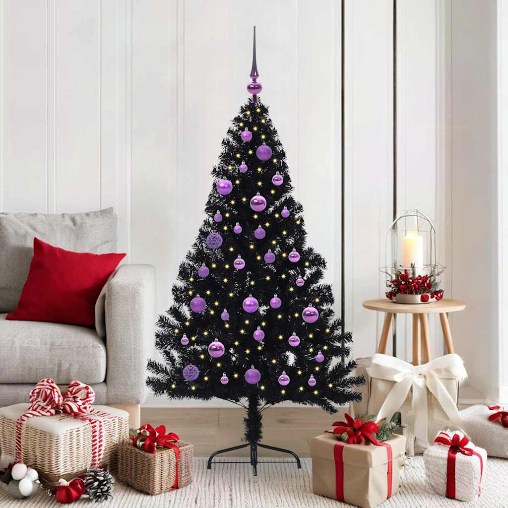 Künstlicher vorbeleuchteter Weihnachtsbaum Schwarz 150 cm PVC