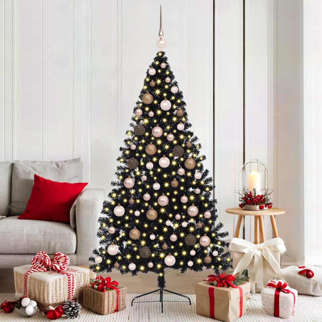 Künstlicher vorbeleuchteter Weihnachtsbaum Schwarz 180 cm PVC