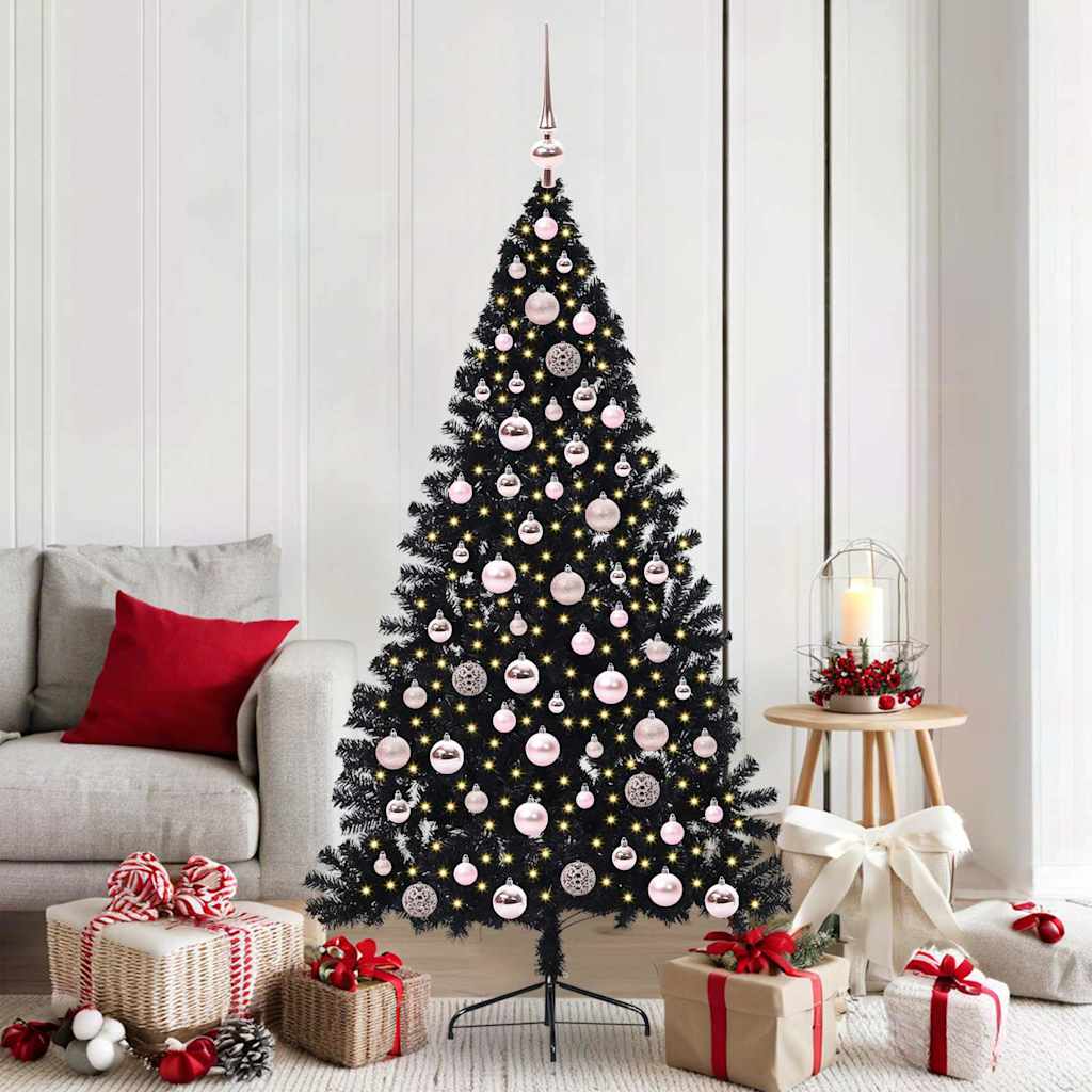 Künstlicher vorbeleuchteter Weihnachtsbaum Schwarz 180 cm PVC