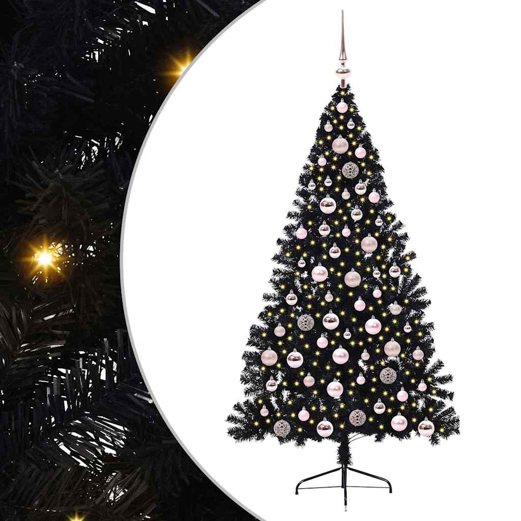 Künstlicher vorbeleuchteter Weihnachtsbaum Schwarz 180 cm PVC