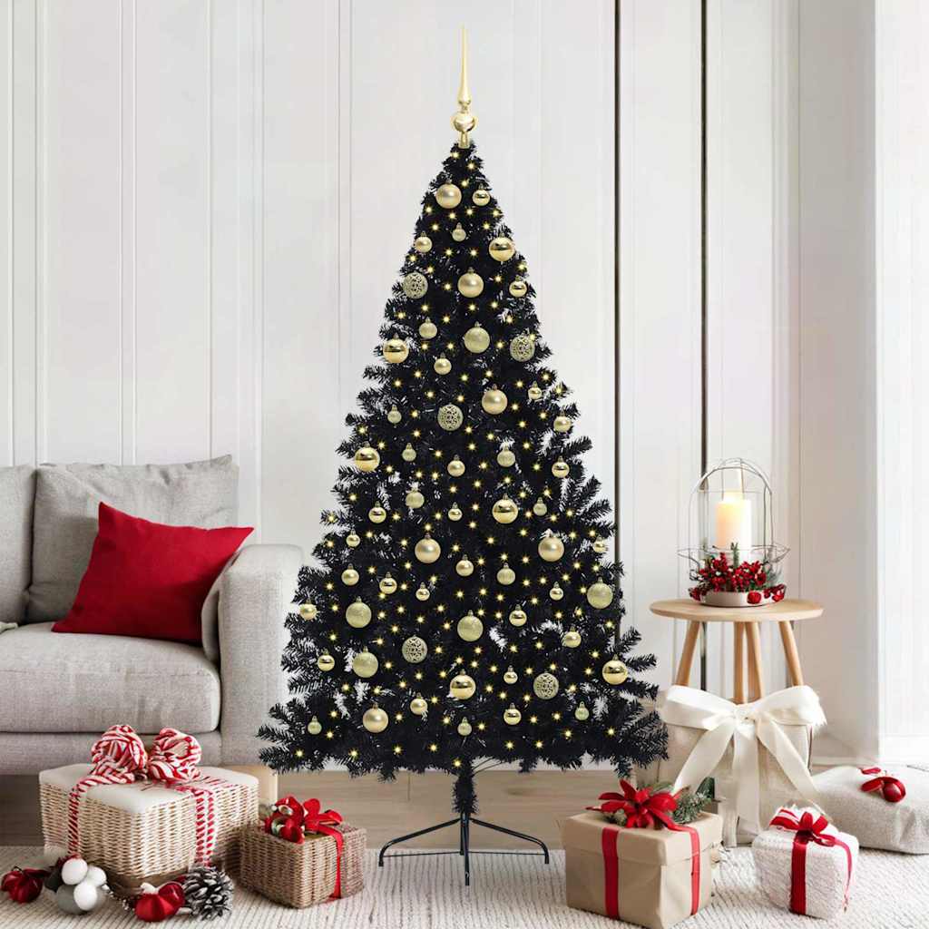 Künstlicher vorbeleuchteter Weihnachtsbaum Schwarz 180 cm PVC