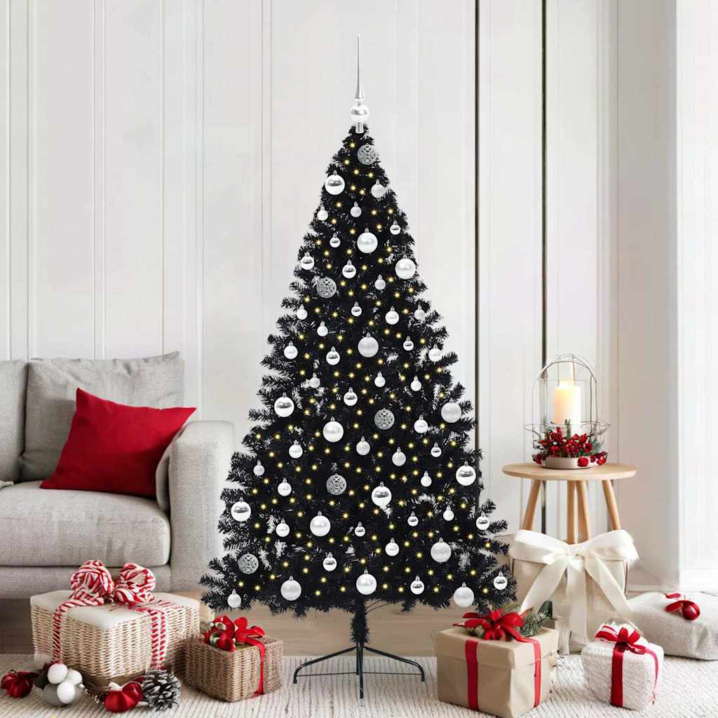 Künstlicher vorbeleuchteter Weihnachtsbaum Schwarz 180 cm PVC