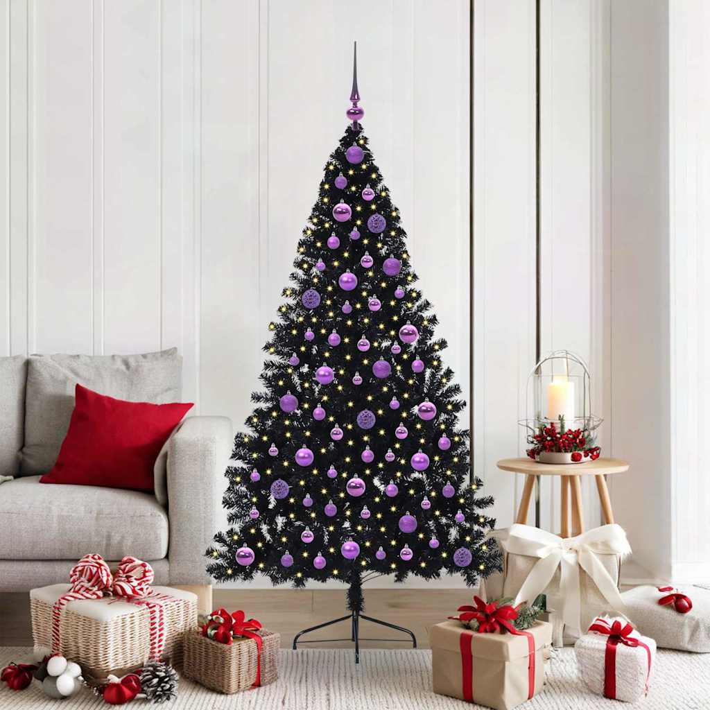 Künstlicher vorbeleuchteter Weihnachtsbaum Schwarz 180 cm PVC