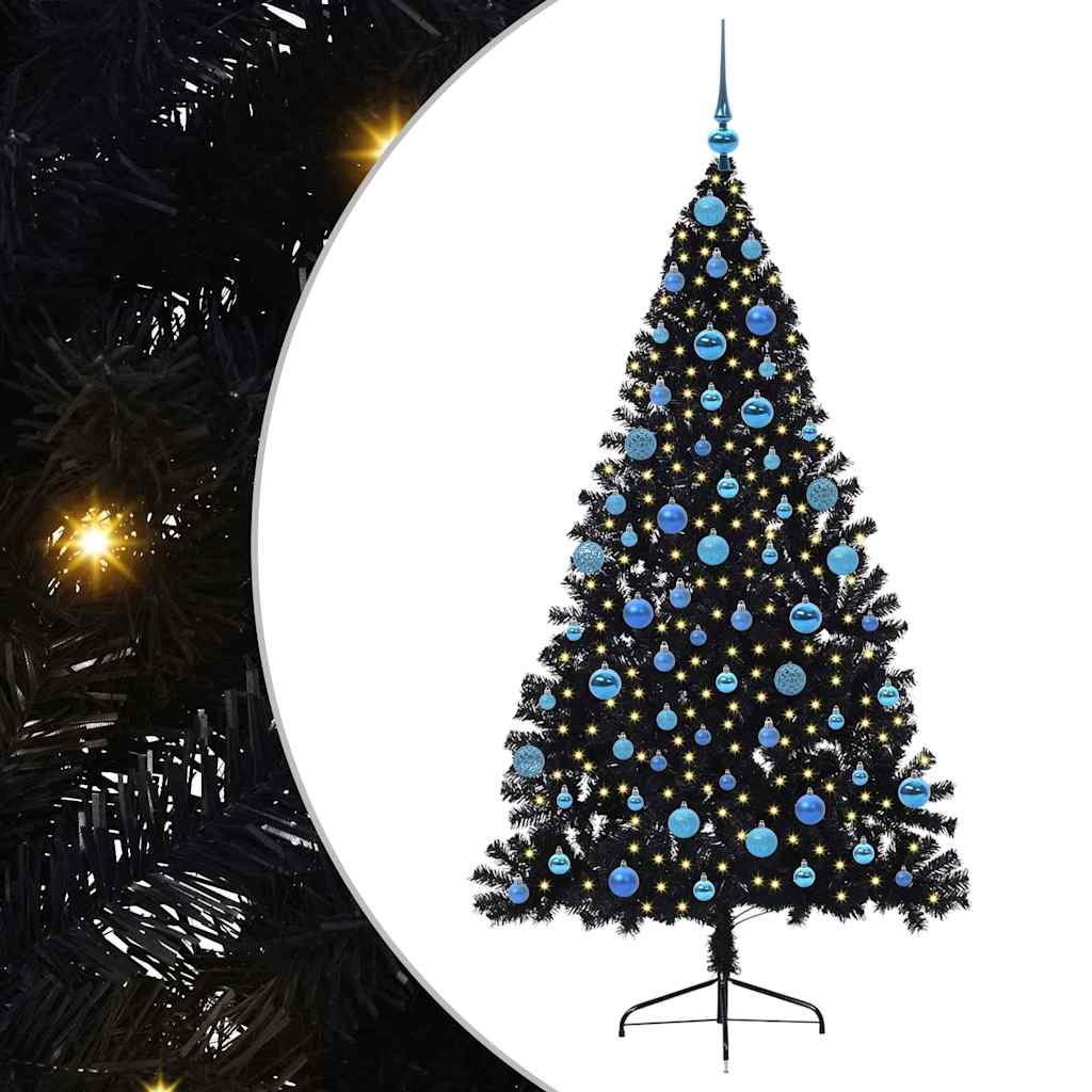 Künstlicher vorbeleuchteter Weihnachtsbaum Schwarz 180 cm PVC