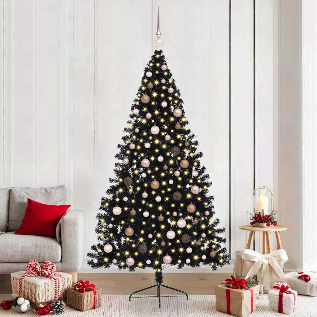 Künstlicher vorbeleuchteter Weihnachtsbaum Schwarz 210 cm PVC