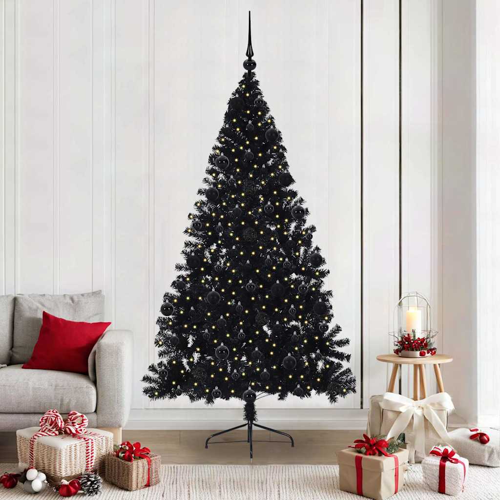 Künstlicher vorbeleuchteter Weihnachtsbaum Schwarz 210 cm PVC