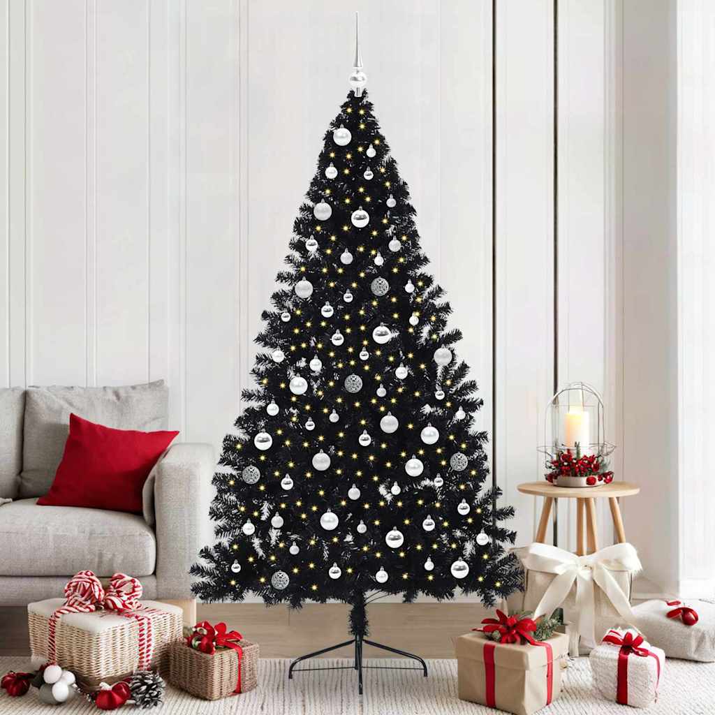 Künstlicher vorbeleuchteter Weihnachtsbaum Schwarz 210 cm PVC