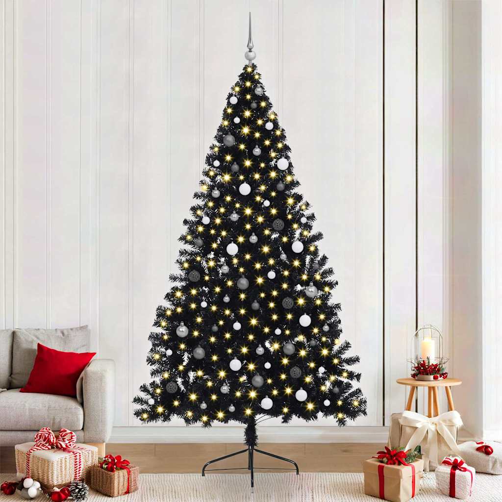 Künstlicher vorbeleuchteter Weihnachtsbaum Schwarz 240 cm PVC