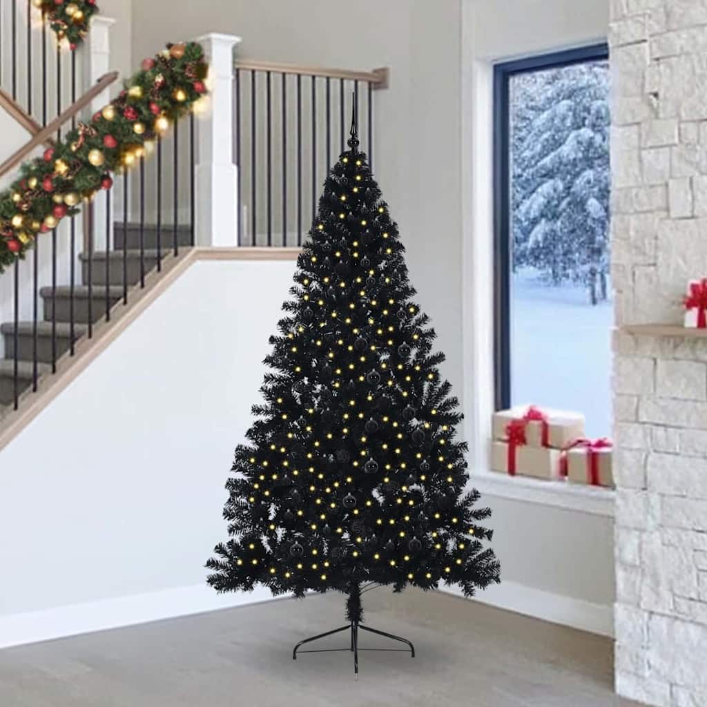 Künstlicher vorbeleuchteter Weihnachtsbaum Schwarz 240 cm PVC