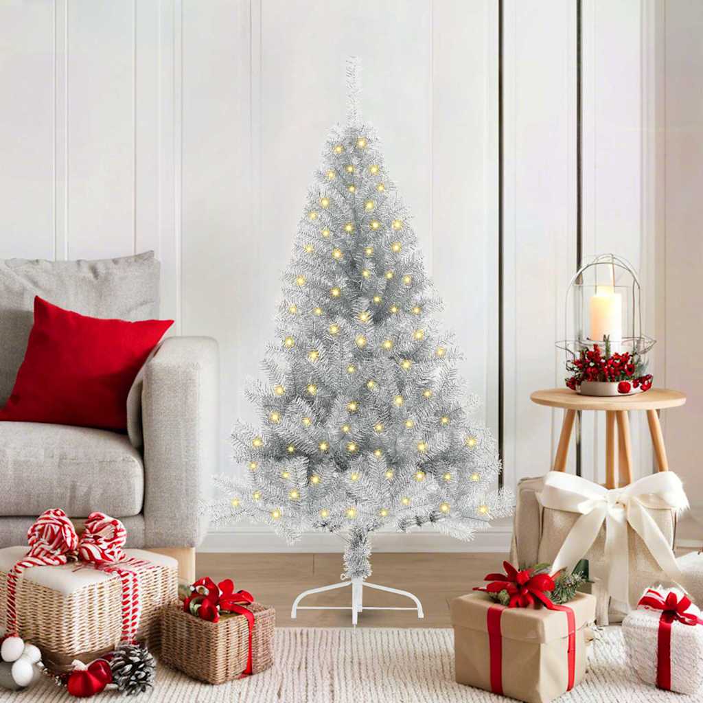 Künstlicher vorbeleuchteter Weihnachtsbaum Silber 120 cm PET