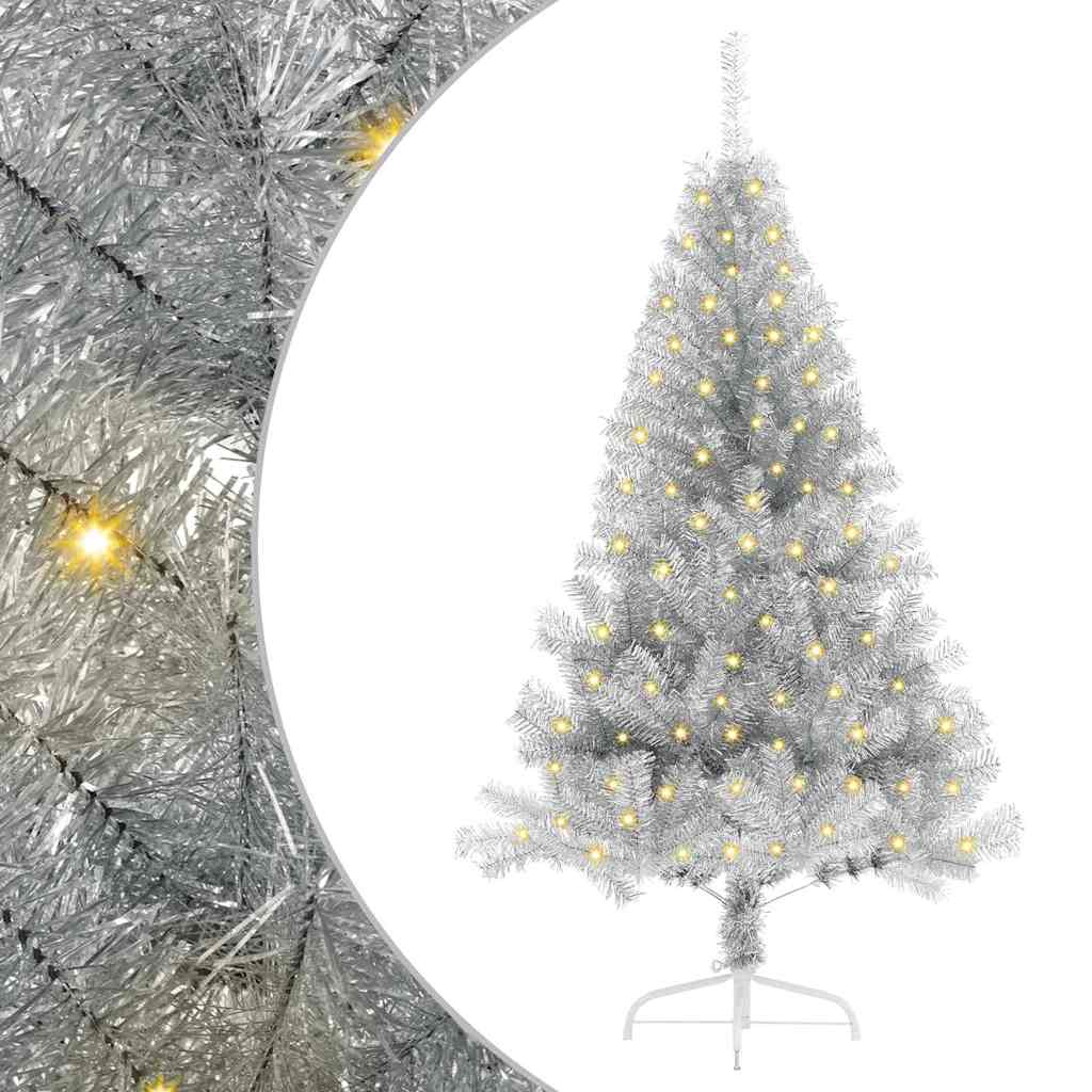 Künstlicher vorbeleuchteter Weihnachtsbaum Silber 120 cm PET