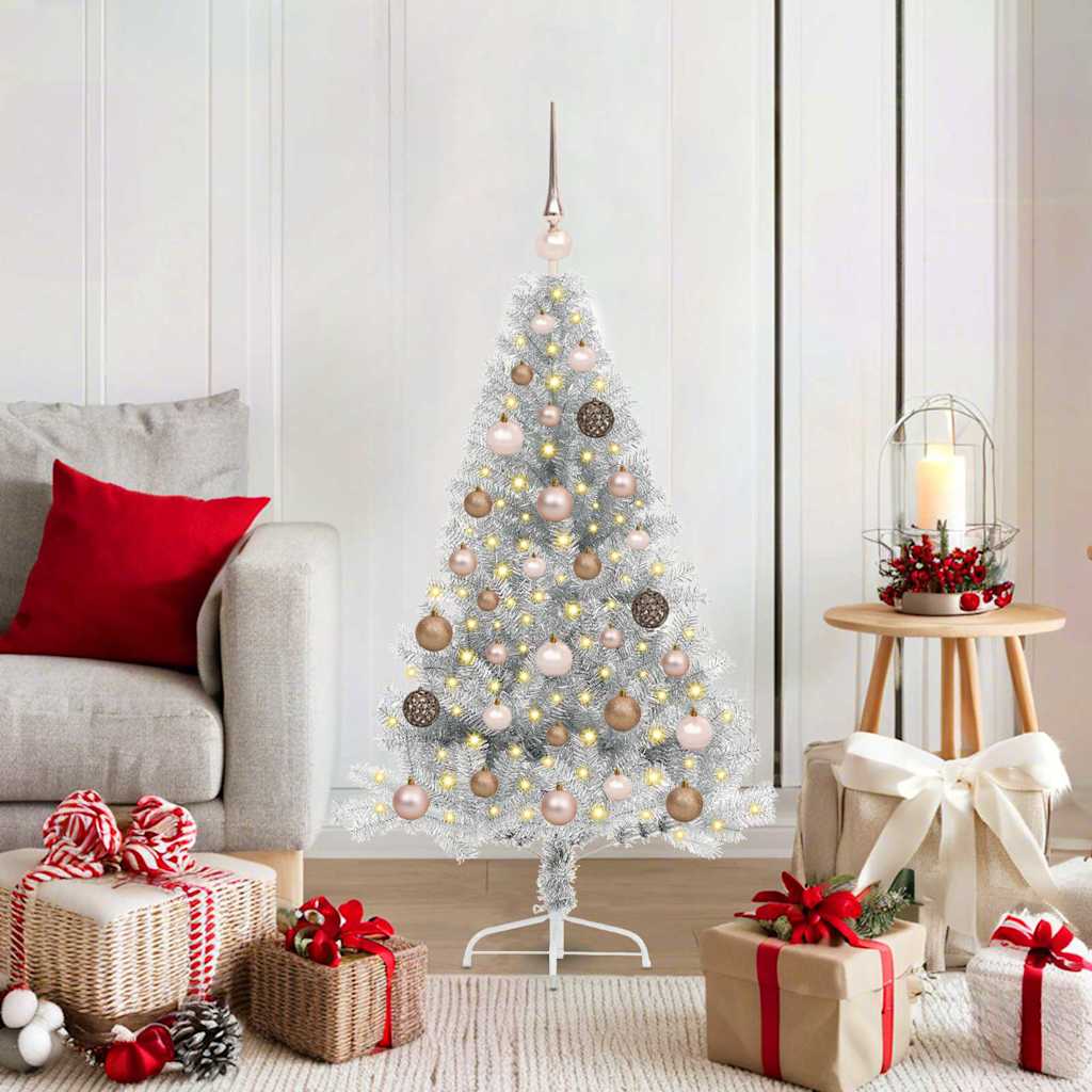 Künstlicher vorbeleuchteter Weihnachtsbaum Silber 120 cm PET