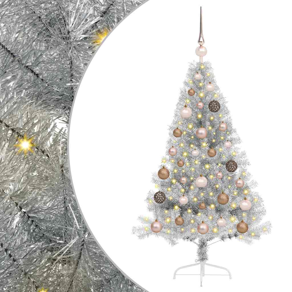 Künstlicher vorbeleuchteter Weihnachtsbaum Silber 120 cm PET