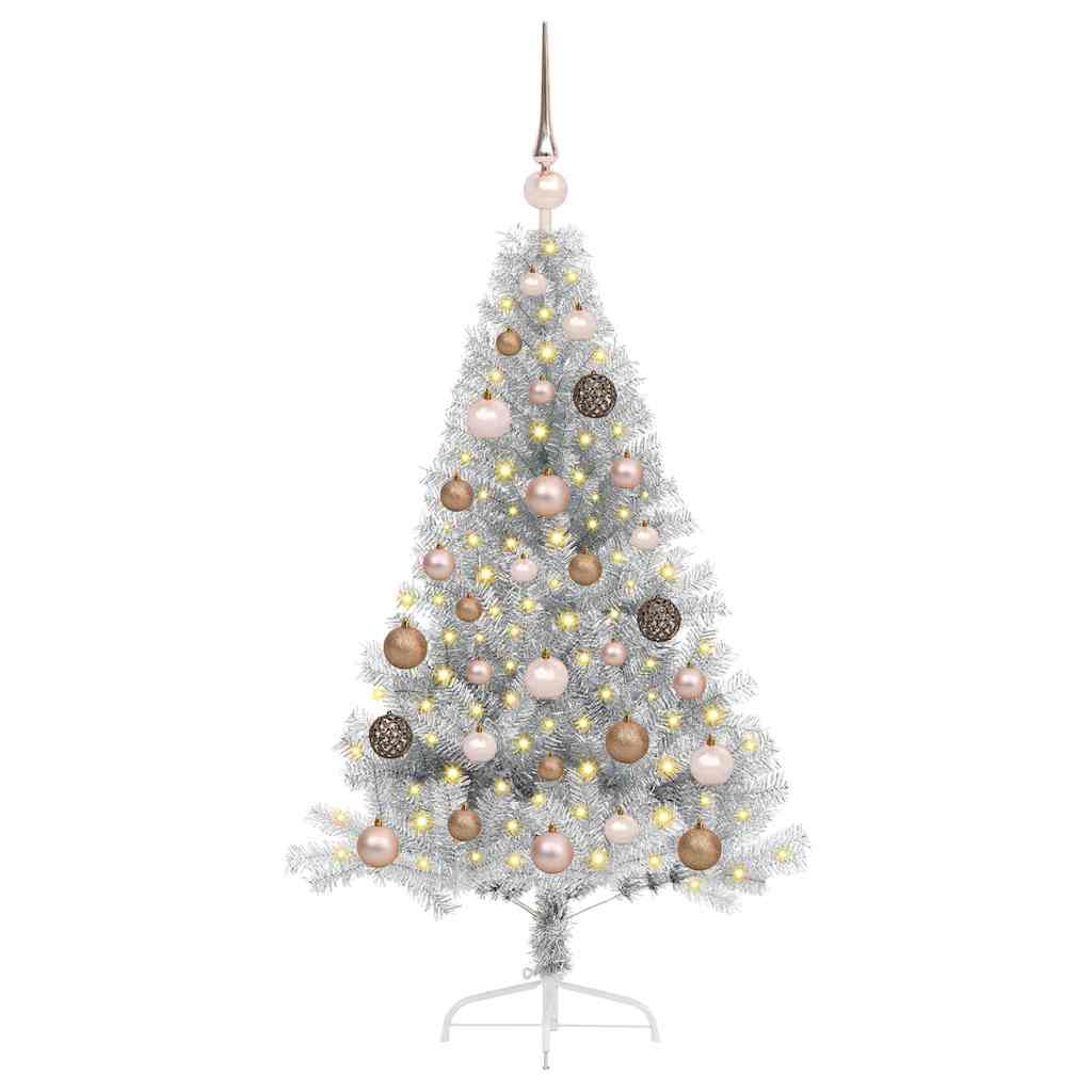 Künstlicher vorbeleuchteter Weihnachtsbaum Silber 120 cm PET