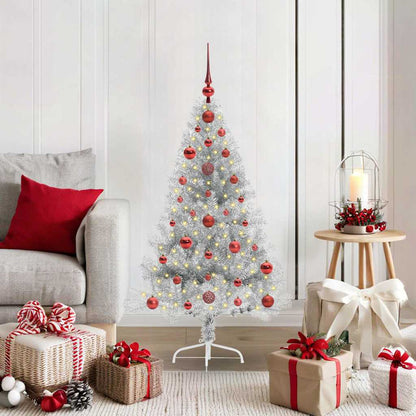 Künstlicher vorbeleuchteter Weihnachtsbaum Silber 120 cm PET