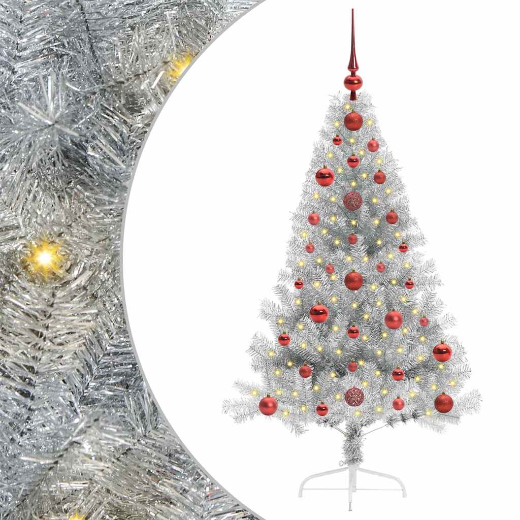 Künstlicher vorbeleuchteter Weihnachtsbaum Silber 120 cm PET