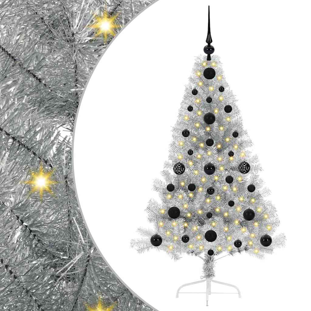 Künstlicher vorbeleuchteter Weihnachtsbaum Silber 120 cm PET