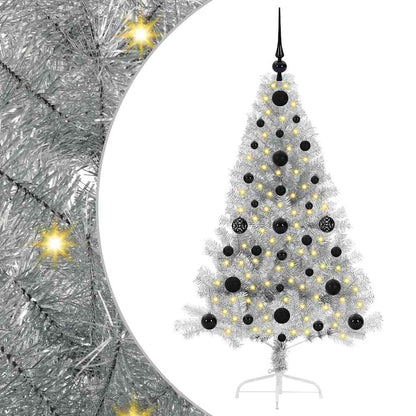 Künstlicher vorbeleuchteter Weihnachtsbaum Silber 120 cm PET
