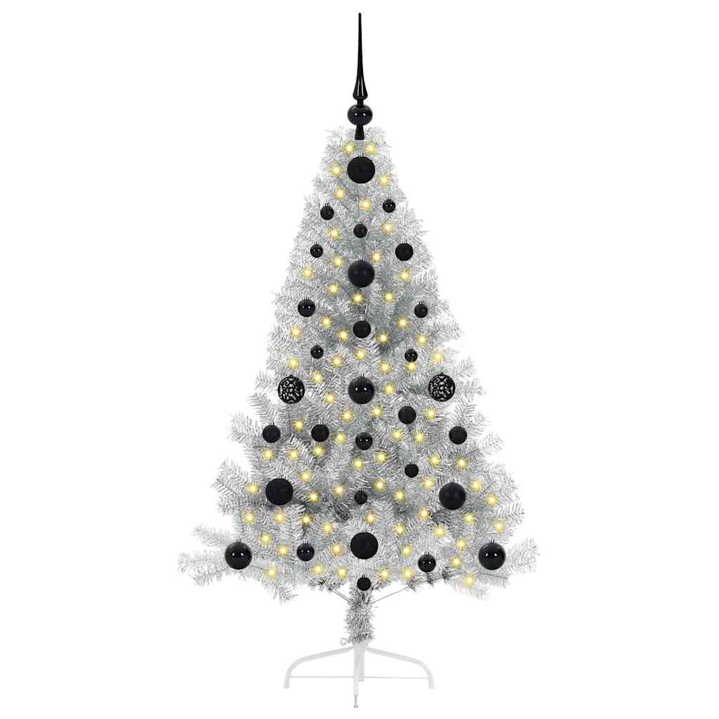 Künstlicher vorbeleuchteter Weihnachtsbaum Silber 120 cm PET
