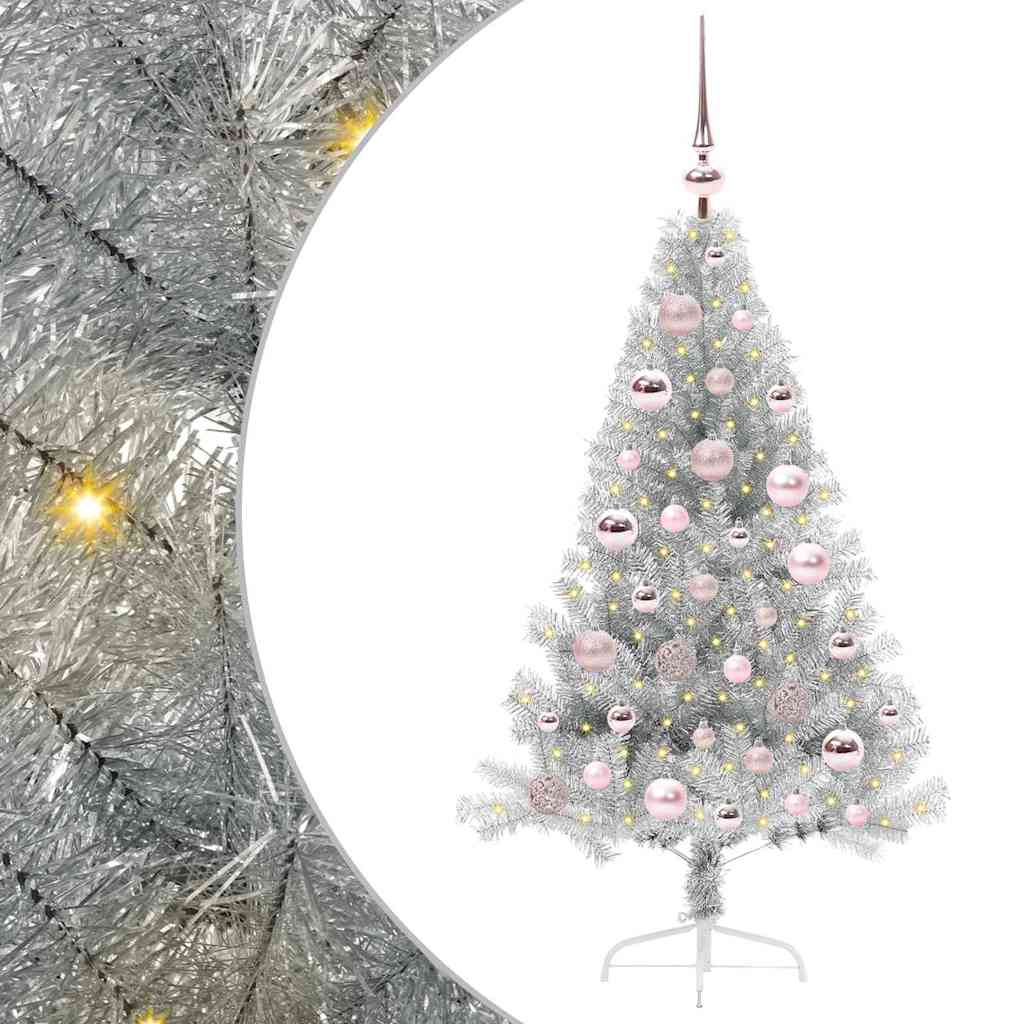 Künstlicher vorbeleuchteter Weihnachtsbaum Silber 120 cm PET