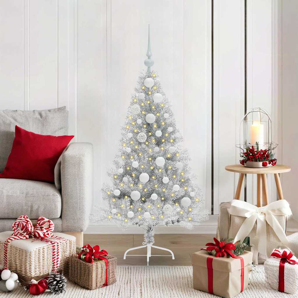Künstlicher vorbeleuchteter Weihnachtsbaum Silber 120 cm PET