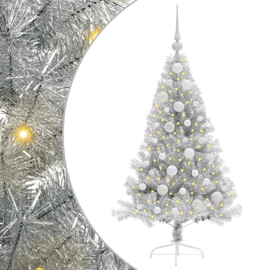 Künstlicher vorbeleuchteter Weihnachtsbaum Silber 120 cm PET