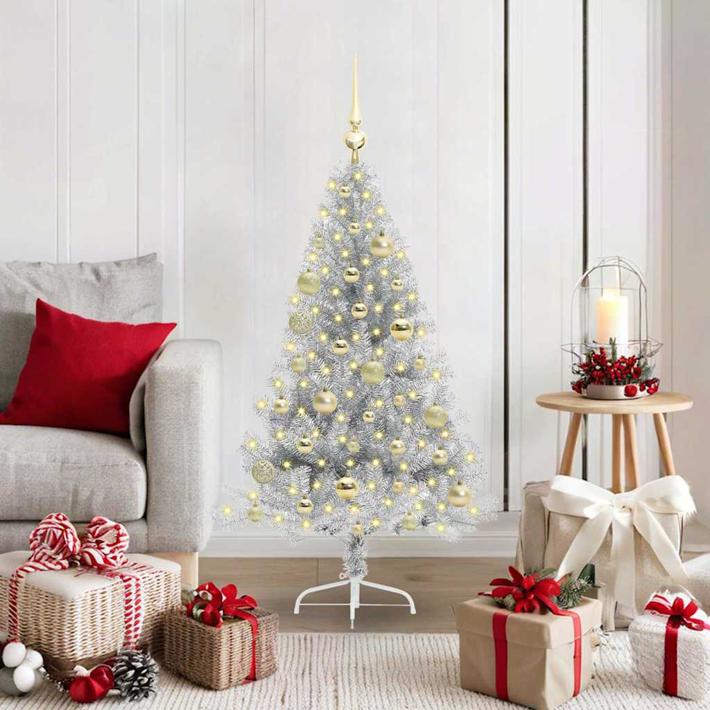Künstlicher vorbeleuchteter Weihnachtsbaum Silber 120 cm PET