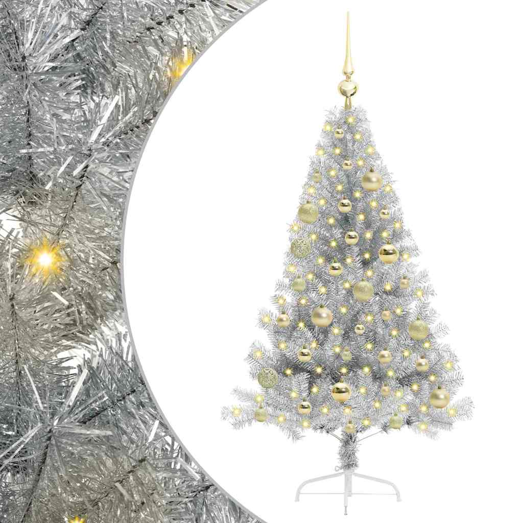 Künstlicher vorbeleuchteter Weihnachtsbaum Silber 120 cm PET
