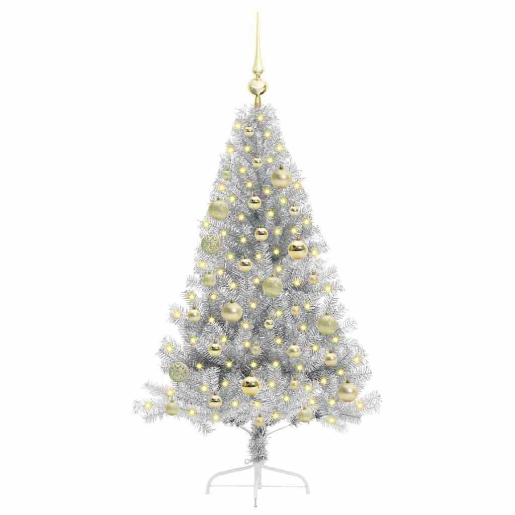 Künstlicher vorbeleuchteter Weihnachtsbaum Silber 120 cm PET
