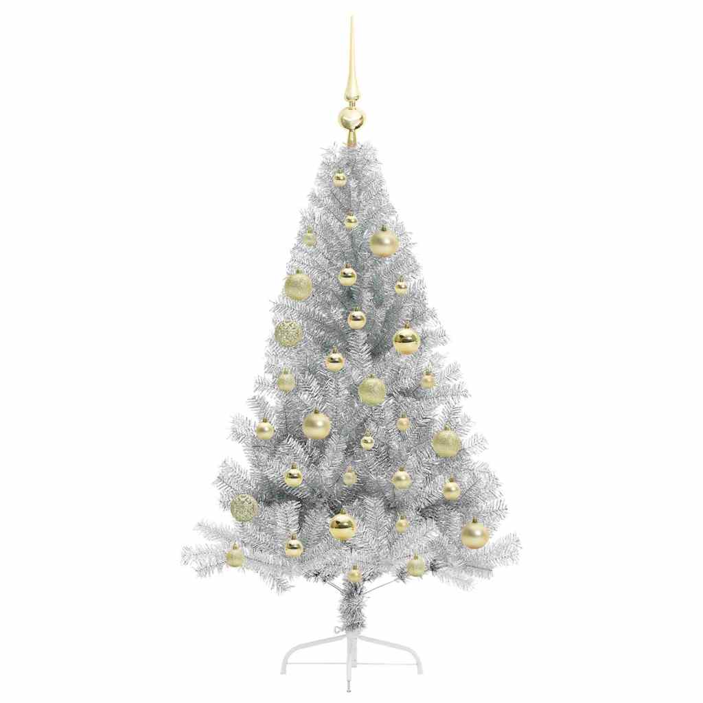 Künstlicher vorbeleuchteter Weihnachtsbaum Silber 120 cm PET